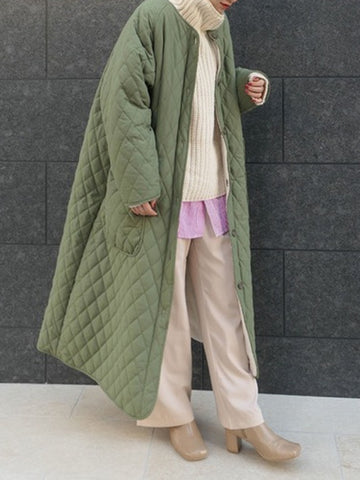 Airchics manteau longue doublé polaire boutonnage avec poches col rond femme casual oversized